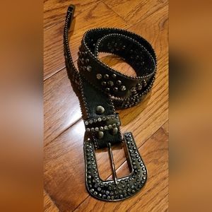 Buckle Studded Black Leather Belt - Small